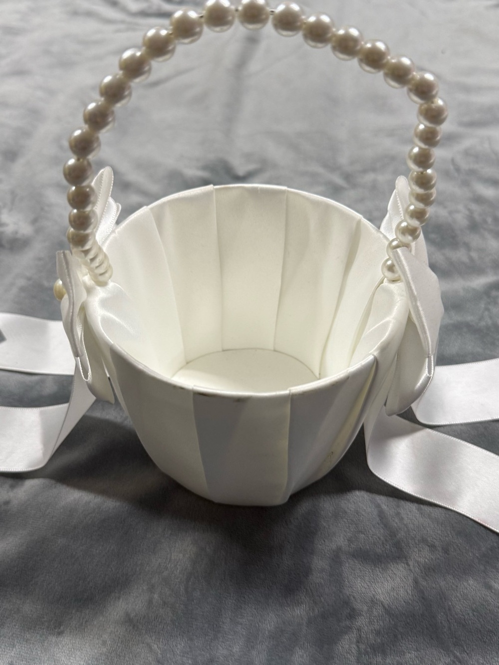 White Pearl-Handle Flower Girl Basket - Picture 2 of 4